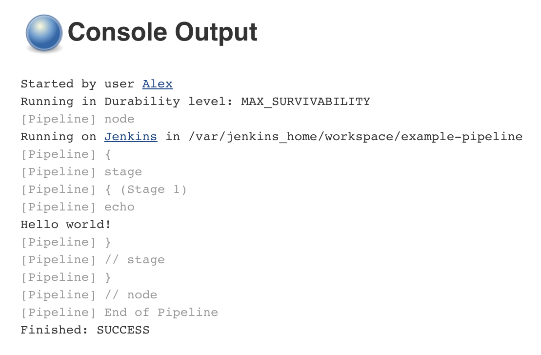 <strong>Console Output</strong> for the Pipeline